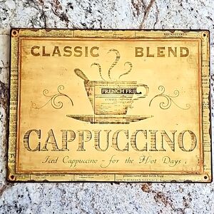 Vintage Cappuccino Coffee Kitchen Cafe Classic Blend Rustic Metal Tin Wall Sign